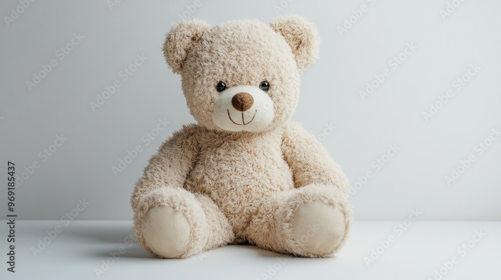 Adorable plush teddy bear sitting isolated background Adorable plush teddy bear sitting isolated background