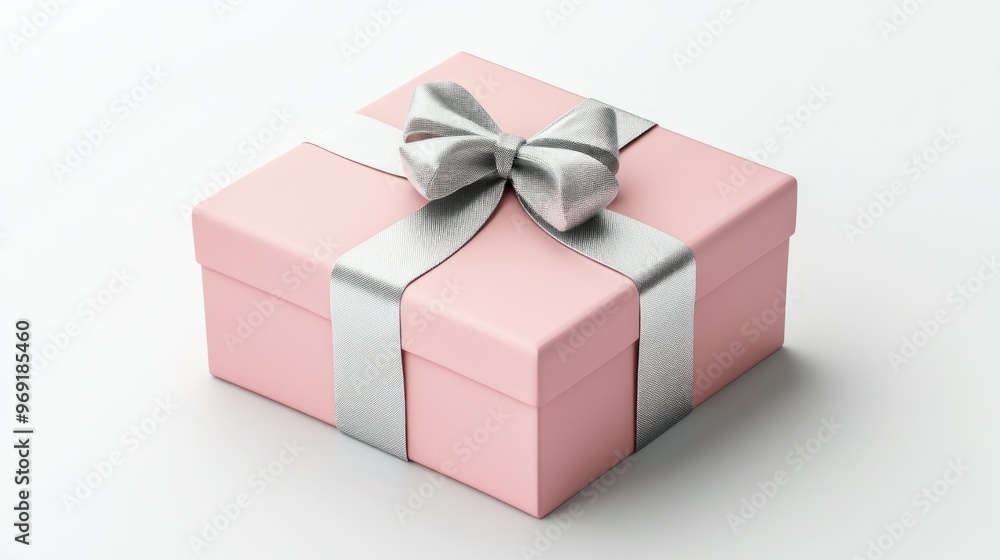 Obraz premium Pink gift box with silver ribbon isolated background