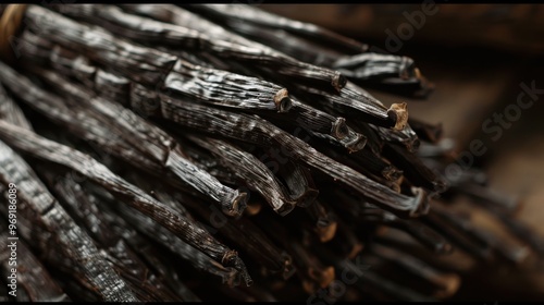 Dried Vanilla Sticks Adding Rich Flavor to Culinary Creations photo