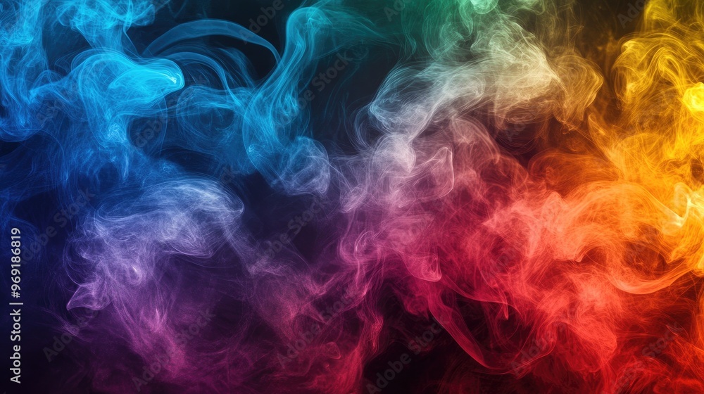 An abstract image of smoke in various vibrant colors swirling together, creating a fluid and artistic pattern against a dark background An abstract image of smoke in various vibrant colors swirling together, creating a fluid and artistic pattern against a dark background