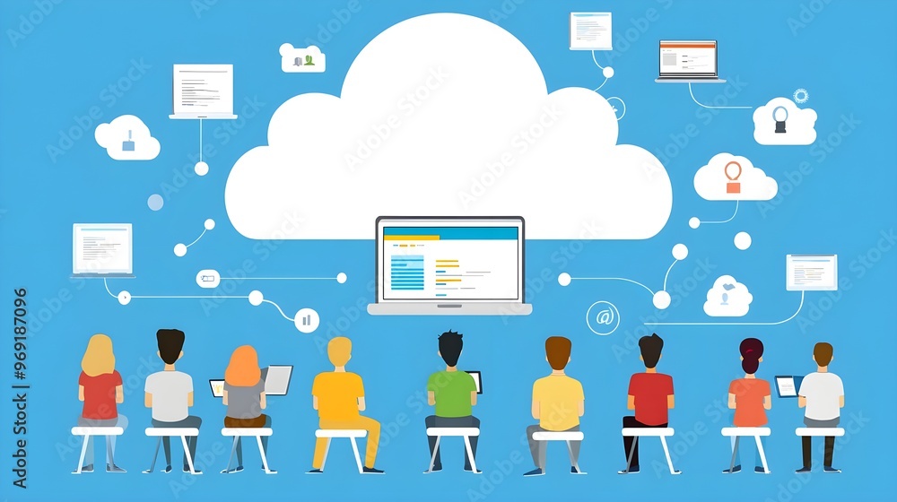 Digital teamwork in cloud computing with abstract people and devices, showcasing collaboration and technology in business. Digital teamwork in cloud computing with abstract people and devices, showcasing collaboration and technology in business.