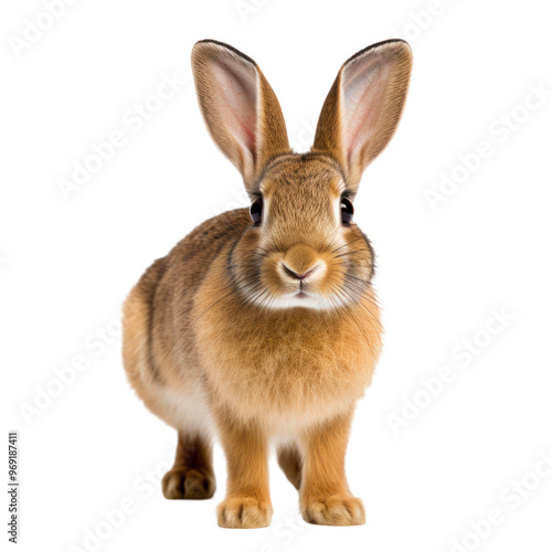 Fluffy Brown Rabbit On Isolated Background. Cute Brown Rabbit Standing