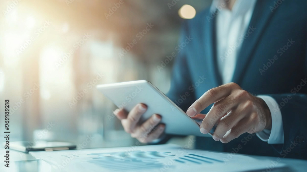 Financial Forecast 2025: Businessman with Tablet, Analyzing Economy Performance and Strategy for Future Business Growth. photo Financial Forecast 2025: Businessman with Tablet, Analyzing Economy Performance and Strategy for Future Business Growth. photo