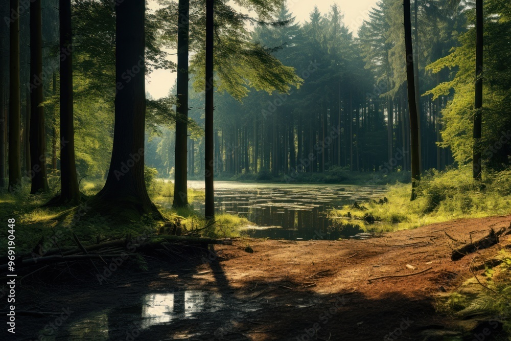 Fototapeta premium Forest sunlight outdoors woodland.