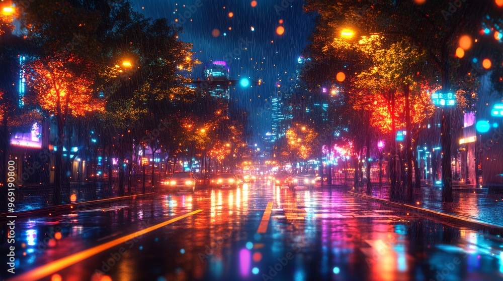 Futuristic street lighting system powered by solar and AI: A city with smart streetlights that turn on and off automatically based on environmental factors. Futuristic street lighting system powered by solar and AI: A city with smart streetlights that turn on and off automatically based on environmental factors.
