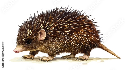 A Small Egg-Laying Mammal with Spines on Its Back isolated on white background