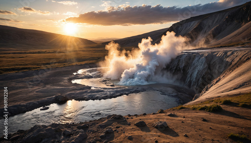 Geyser Field Forgotten in Cloudy Summer: The Trailblazer's Trip Surrounded in Landslide photo