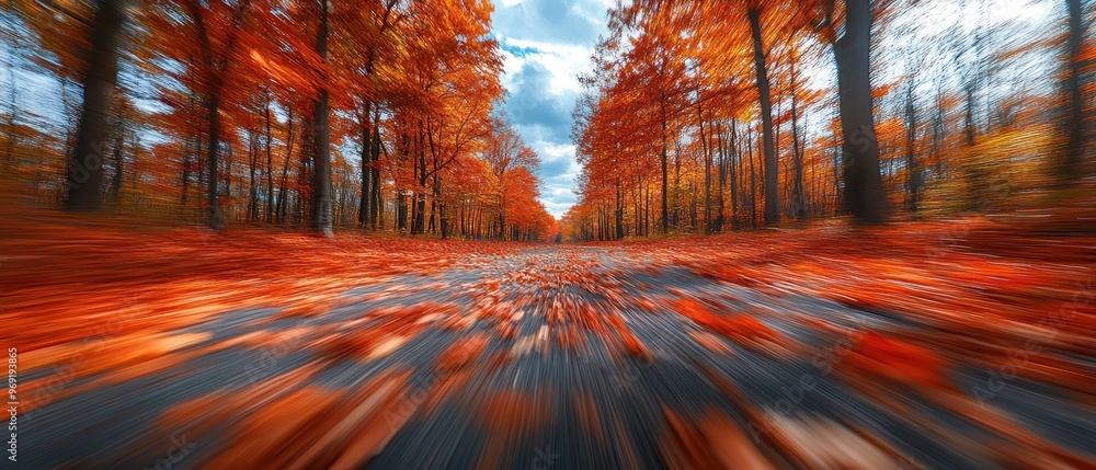 Motion Blur of a Road Through an Autumn Forest Motion Blur of a Road Through an Autumn Forest
