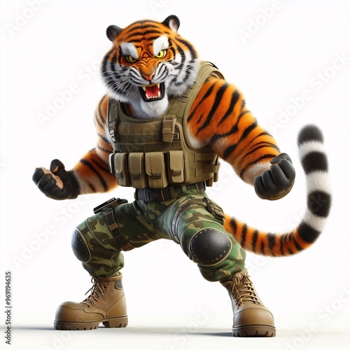 Animals in military clothes on a white background photo