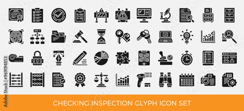 process audit checking inspection glyph icon set