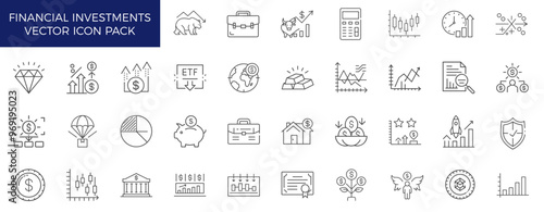 financial investments trading market line art icon set