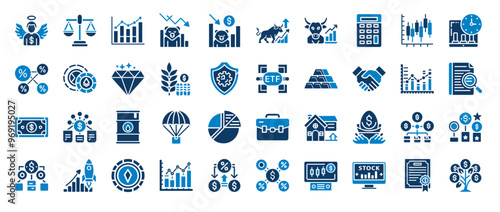 stock market finance investing set glyphs themed icon collection