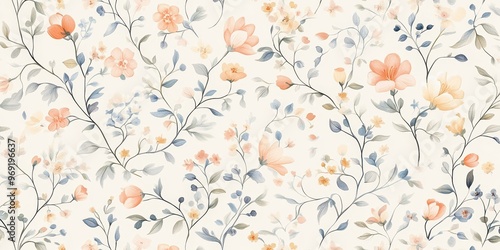 Floral pattern with peach and yellow flowers.