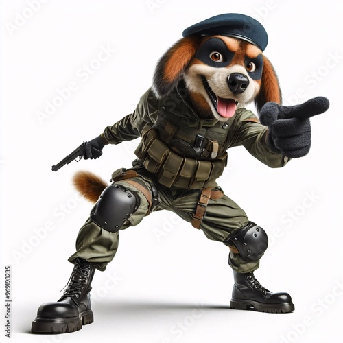 Animals in military clothes on a white background photo