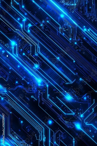 Wallpaper Mural Abstract blue neon lines in a digital circuitry pattern, blue neon lines on a dark background  Torontodigital.ca