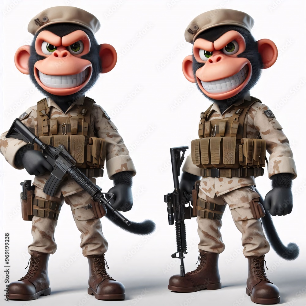Animals in military clothes on a white background
Animals in military clothes on a white background