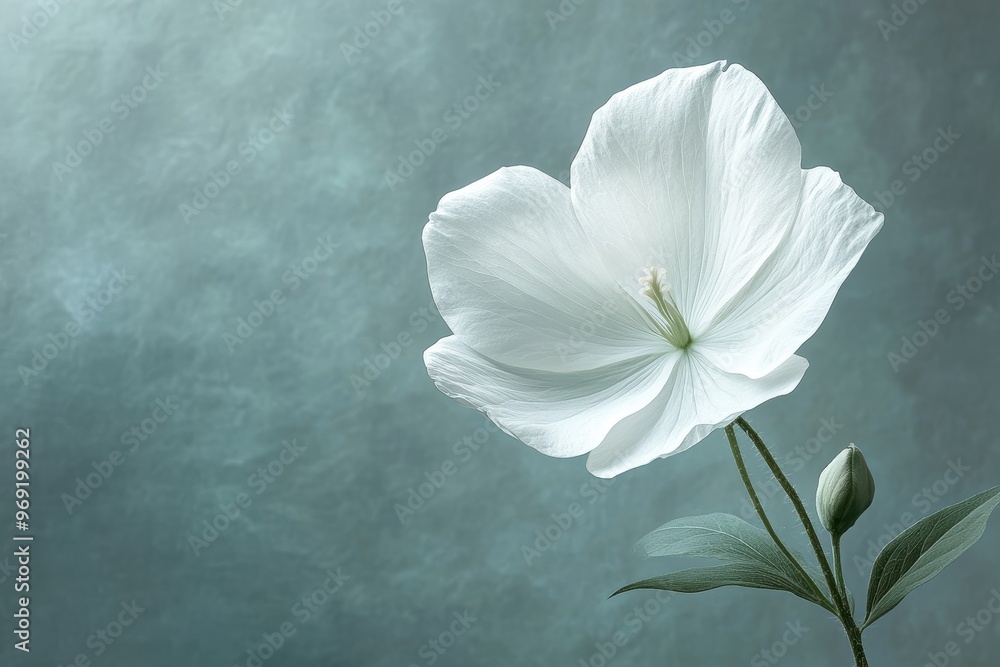 A Single White Flower Against A Teal Background A Single White Flower Against A Teal Background
