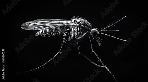 Black and White Macro of a Mosquito in High Contrast Lighting photo