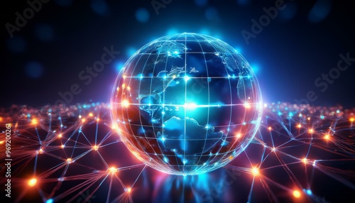 web connection, concept art background with a glowing neon globe