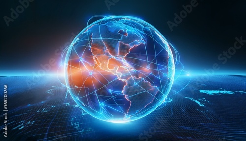 web connection, concept art background with a glowing neon globe