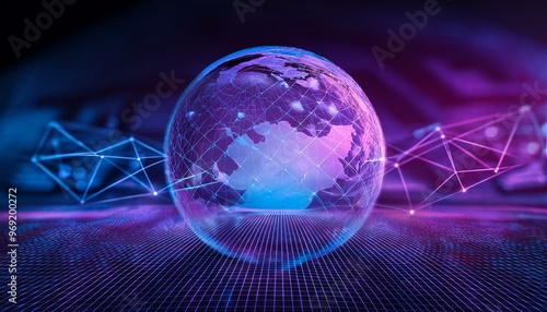 web connection, concept art background with a glowing neon globe