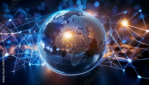 web connection, concept art background with a glowing neon globe