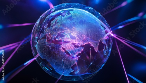 web connection, concept art background with a glowing neon globe
