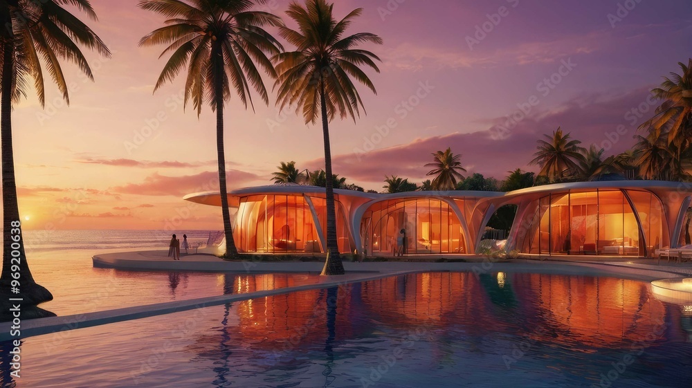 Naklejka premium radiant sunset: a symphony of colors in nature's tranquility