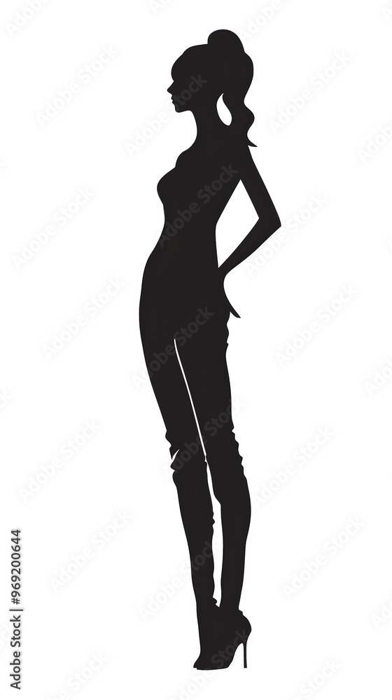 full-length figure of a woman, silhouette, flat black and white illustration on a white background full-length figure of a woman, silhouette, flat black and white illustration on a white background