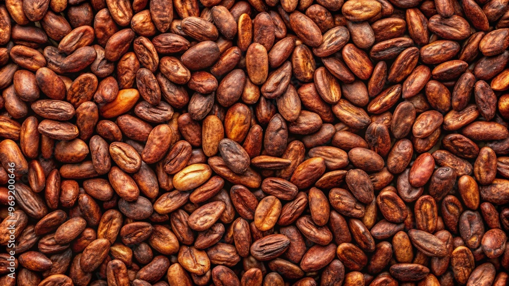 Close-up of roasted cocoa beans texture in rich brown color for chocolate production Close-up of roasted cocoa beans texture in rich brown color for chocolate production