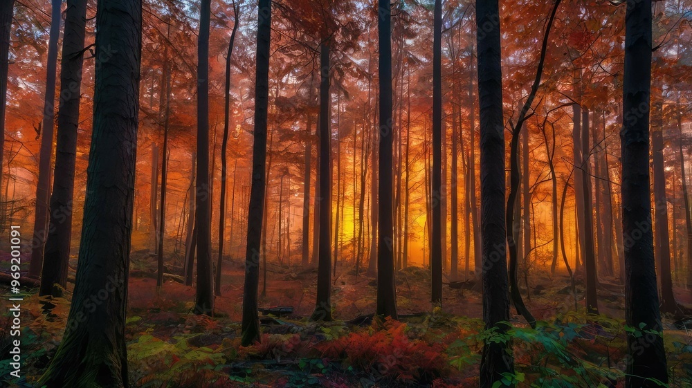 Fototapeta premium radiant sunset: a symphony of colors in nature's tranquility