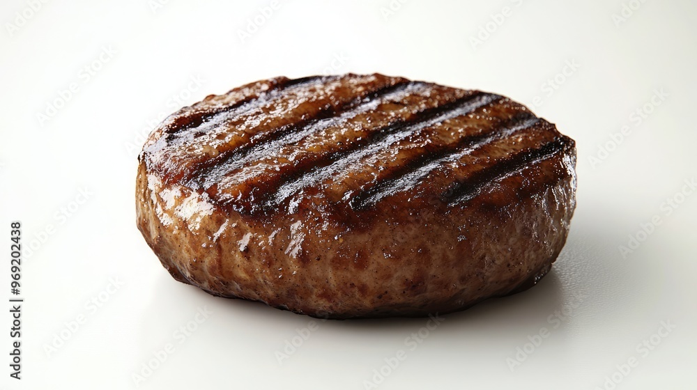Juicy Grilled Beef Burger Patty on a Clean White Background Juicy Grilled Beef Burger Patty on a Clean White Background