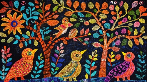 Vibrant Gond tribal art patterns from India