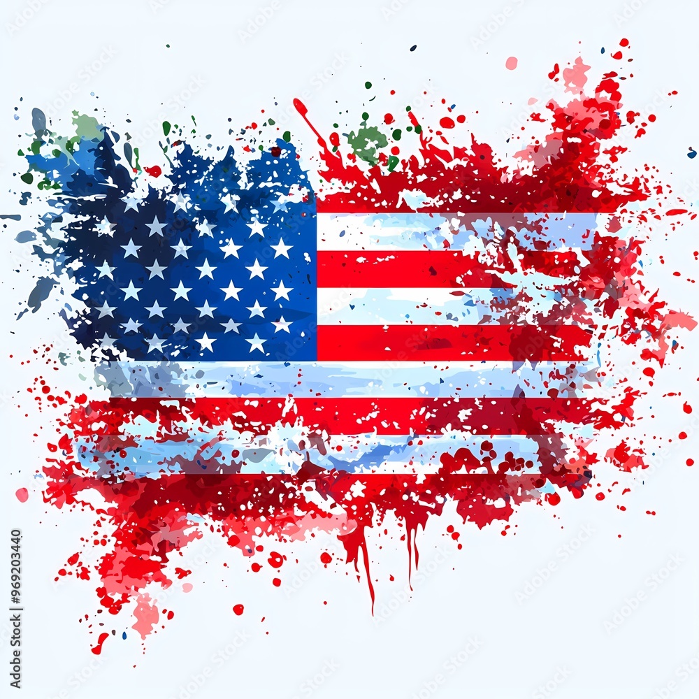 Artistic depiction of the American flag with vibrant splashes of red and blue. Artistic depiction of the American flag with vibrant splashes of red and blue.