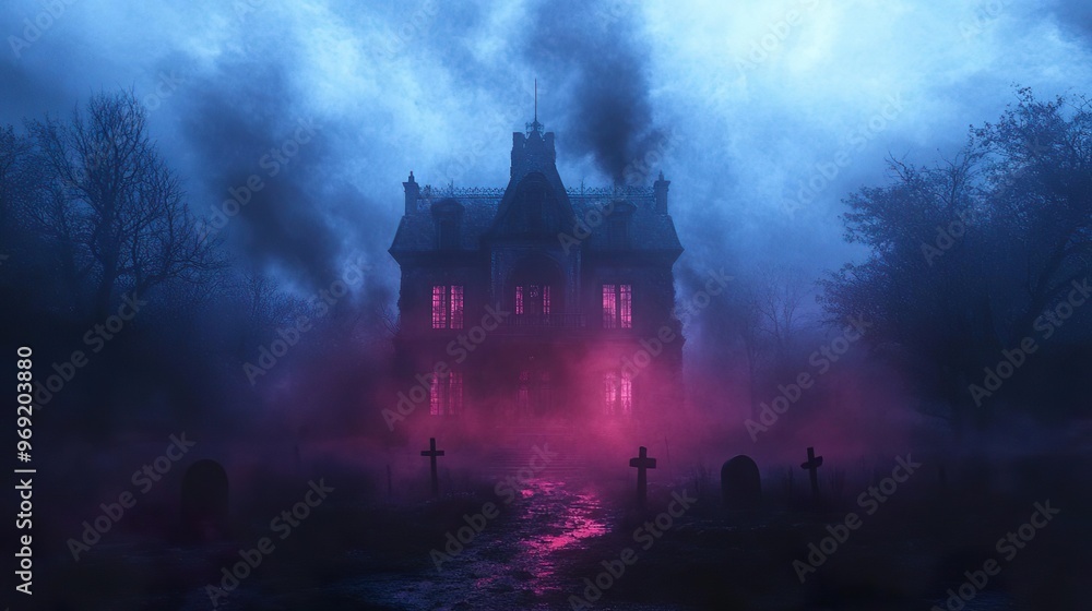 Spooky Halloween night floating ghosts bats glowing full moon wallpaper Spooky Halloween night floating ghosts bats glowing full moon wallpaper
