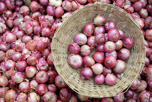 Onions for sale in the weekly market, Malkapur, Maharashtra photo