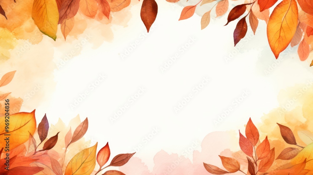 Autumn leaves frame on warm watercolor background. Elegant design for invitations and greetings cards with space for text. Copy space Autumn leaves frame on warm watercolor background. Elegant design for invitations and greetings cards with space for text. Copy space