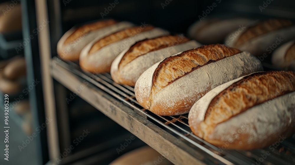 Artisan Baker Removing Steaming Fresh Loaves from Oven. Artisan Baker Removing Steaming Fresh Loaves from Oven.