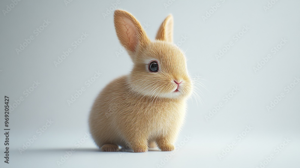 Fototapeta premium Adorable Fluffy Baby Rabbit in Soft Minimalistic Background