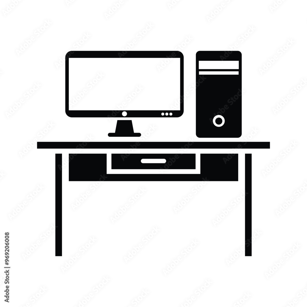 Study table black and white flat vector icon design. Computer table glyph design and symbol Study table black and white flat vector icon design. Computer table glyph design and symbol