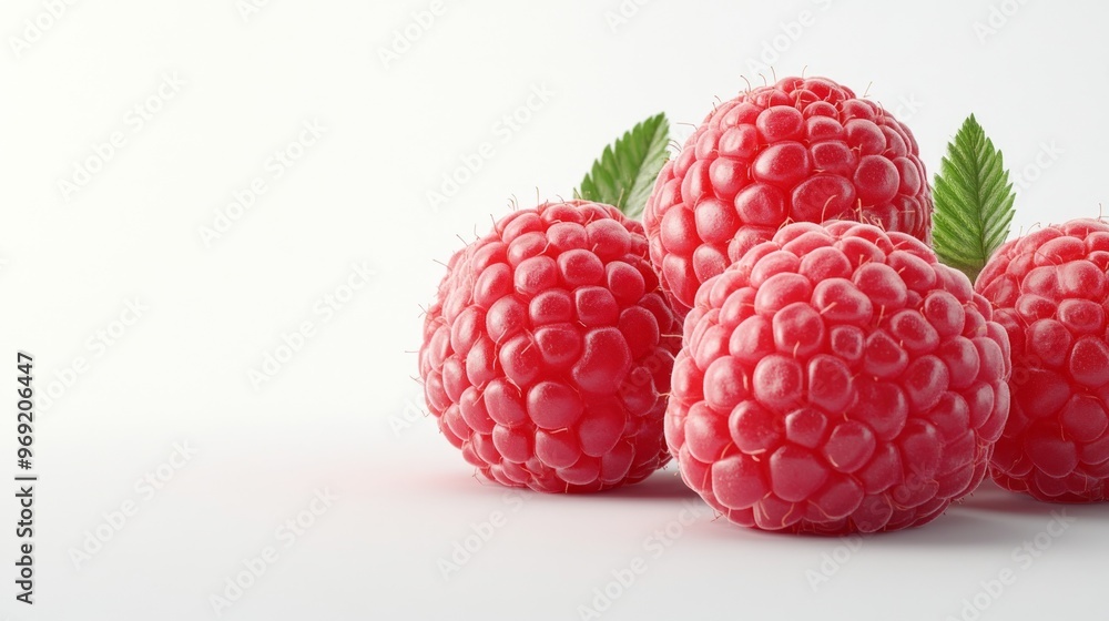 Close-up of Ripe Raspberries with Green Leaf Close-up of Ripe Raspberries with Green Leaf
