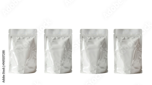 Set of white doypack foil food pack on transparent background