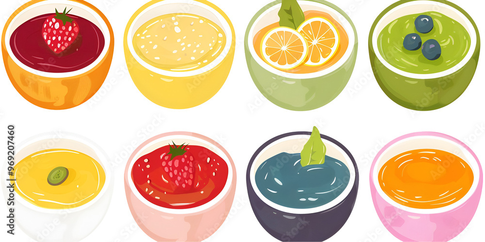 Assorted Fresh Fruit Yogurt Cups Transparent Background Assorted Fresh Fruit Yogurt Cups Transparent Background