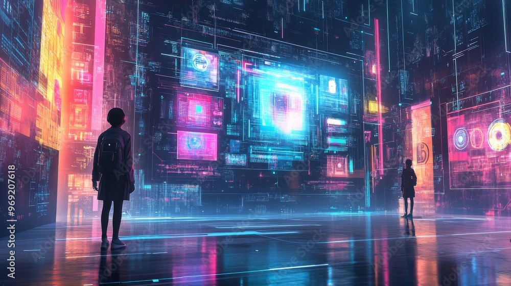 Futuristic AI-driven design studios: Designers working with AI to create new products in a virtual studio. Futuristic AI-driven design studios: Designers working with AI to create new products in a virtual studio.