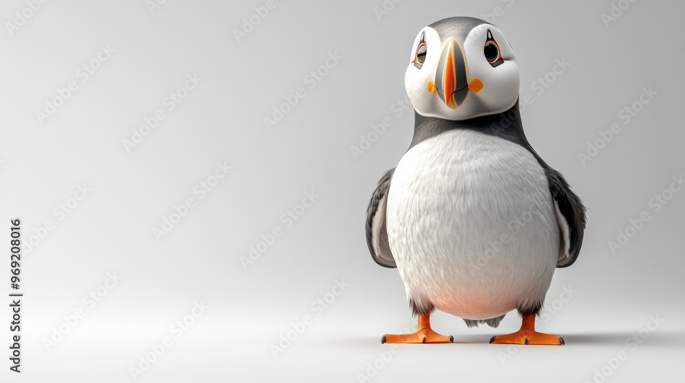 Obraz premium A Cartoon Puffin Standing Against a White Background