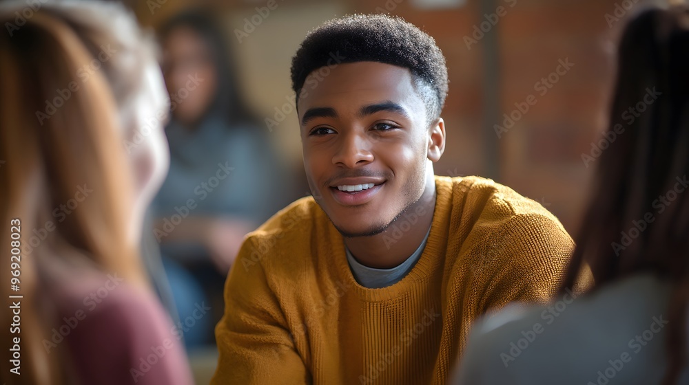 Fototapeta premium Engaging conversation among young individuals.