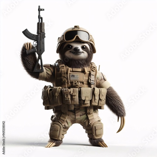 Animals in military clothes on a white background
 photo