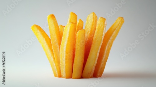 Golden French Fries on White Background