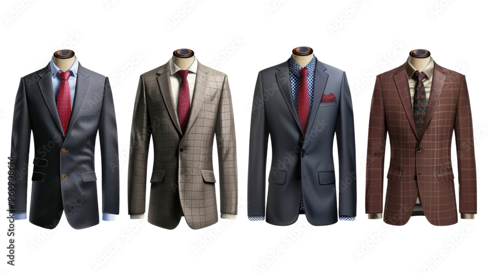 Set of stylish business suits on transparent background Set of stylish business suits on transparent background