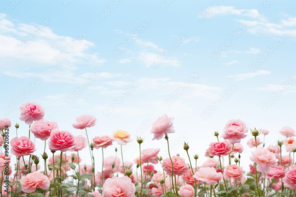 Fototapeta premium Rose flower field nature backgrounds outdoors.